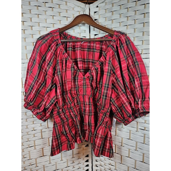 Old Navy Tops - Old Navy Womens Red Plaid Top Sz 2xl Milkmaid Festive Holiday Christmas